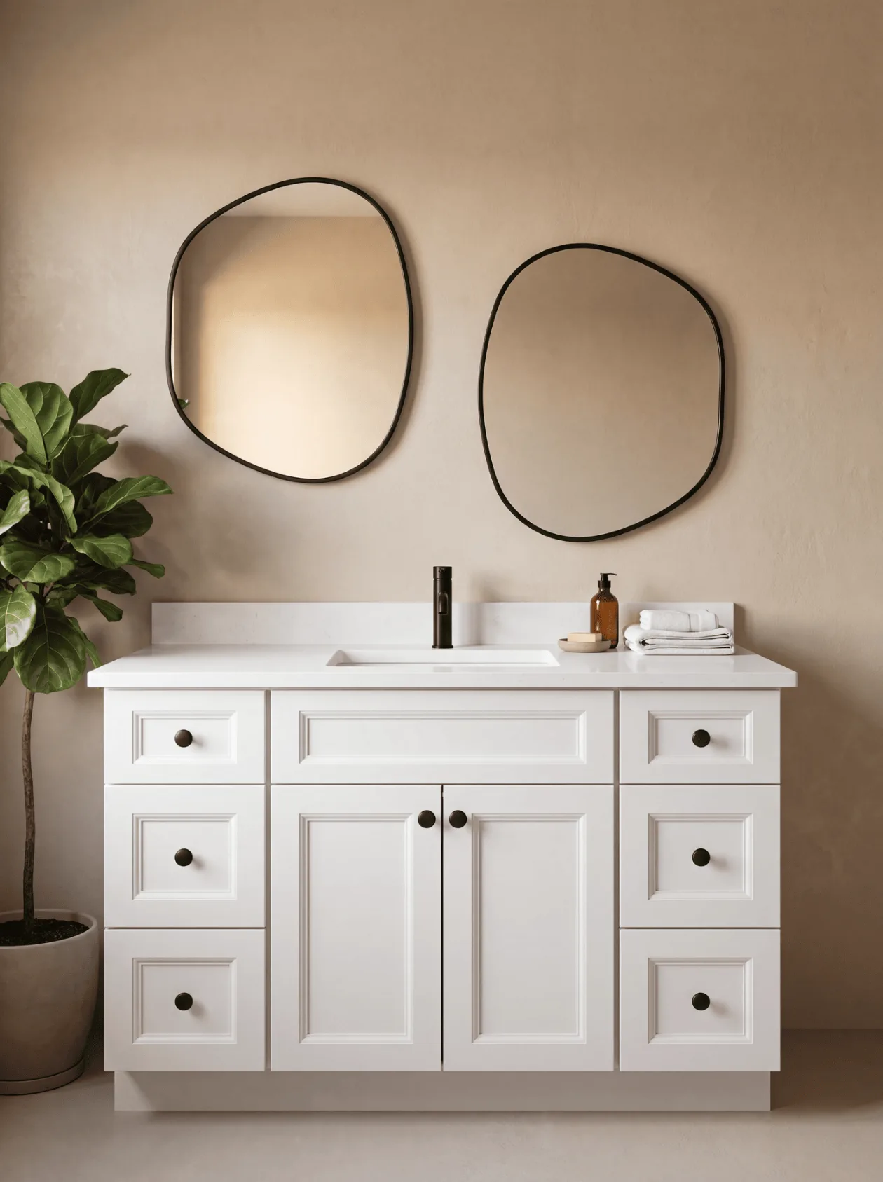 Vita white shaker bathroom vanity with two mirrors